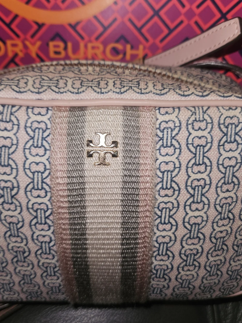 Tory Burch Blue and Cream Striped Jacquard Crossbody Camera Bag - Picture 4 of 8